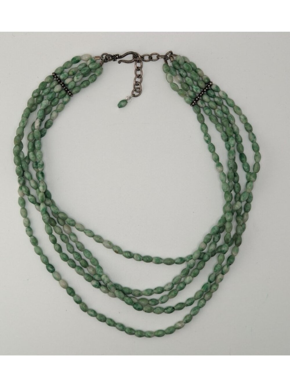 Vintage Layered Stone Necklace Green White Boho Chic Statement Multi Strand Jewe - Picture 5 of 6